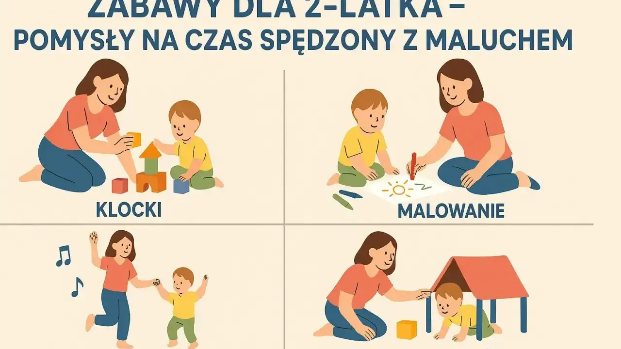 Klocki, malowanie, taniec i tor przeszkód – zabawy, które przynoszą szczęście dwulatkowi i rodzicom.