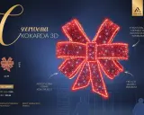 Efektowna, czerwona kokardka 3D z migoczącymi diodami LED, idealna do świątecznych dekoracji.
