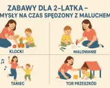 Klocki, malowanie, taniec i tor przeszkód – zabawy, które przynoszą szczęście dwulatkowi i rodzicom.