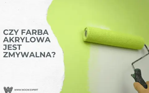 Rolka malarska pokrywa ścianę jaskrawozieloną farbą. Tekst pyta: "Czy farba akrylowa jest zmywalna?".