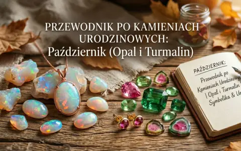 Opal i turmalin, kamienie urodzeniowe października, lśnią obok naszyjnika i kolczyków. Przewodnik po symbolice i uroku.
