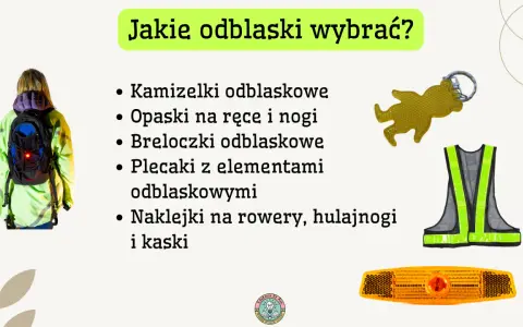 Różne rodzaje odblasków na ubrania: kamizelki, opaski, breloczki, plecaki i naklejki. Zwiększ swoją widoczność!
