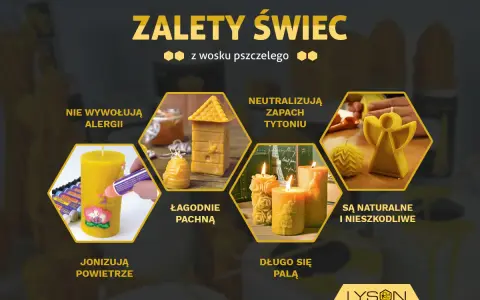 Zalety świec z wosku pszczelego: nie wywołują alergii, jonizują powietrze, łagodnie pachną, neutralizują zapach tytoniu, długo się palą, są naturalne. Wosk pszczeli jak powstaje? Z ula.