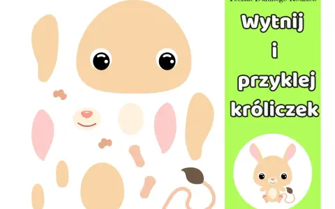 Zestaw do wycinanek dla dzieci z papieru: elementy do złożenia uroczego króliczka.