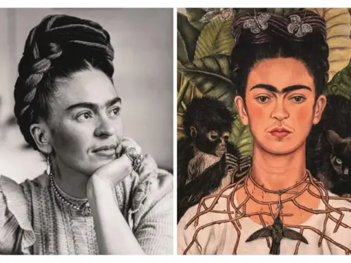 Frida Kahlo na zdjęciu i w obrazie z małpą i kotem. Ciekawe frida kahlo ciekawostki.