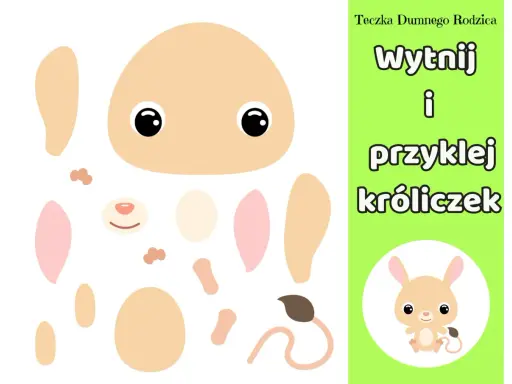 Zestaw do wycinanek dla dzieci z papieru: elementy do złożenia uroczego króliczka.