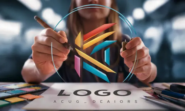 Tworzenie logo: kolorowe symbole znaczenie, artysta z piórem i szkicownikiem.