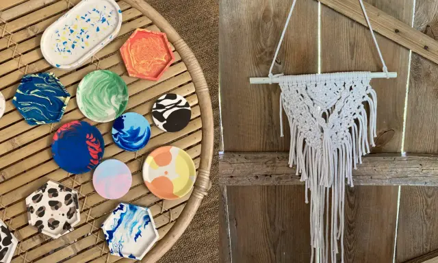 Kolorowe, ręcznie robione podstawki i makrama. Handmade to znaczy unikatowe, z pasją wykonane przedmioty.