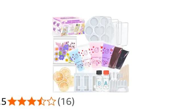 Zestaw do tworzenia etui na telefon DIY: foremki, tubki z kremem, suszone kwiaty, plastry cytryny, przezroczyste etui.